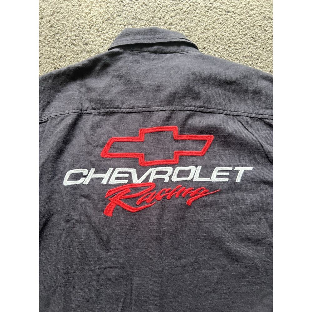 Lucky Brand Chevrolet Racing Mechanic Shop Shirt Black Mens L Button Down